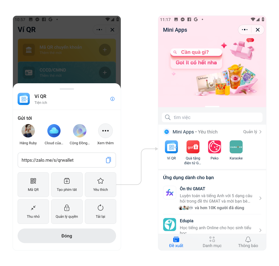 Danh sách ưa thích ở Zalo Mini Apps Store